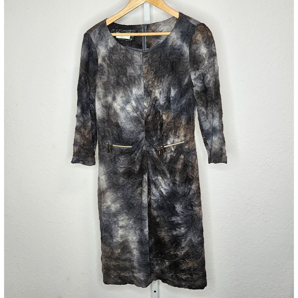Apanage‎ Femme Black Tie Dye Wool Blend Dress 3/4 Sleeve Zip Pocket Size Medium